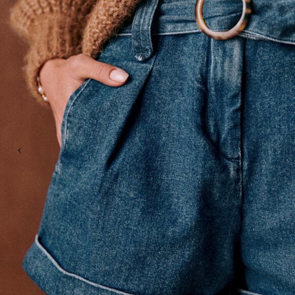 Sezane Pants - Sezane 'Rome' High Wasted Denim Shorts - Indigo Blue Jean - Size: 16